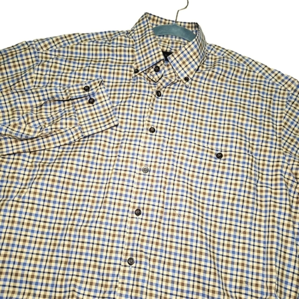 Scott Barber 100% Cotton Plaid Men's ‎ Brown Button-down Size Large
